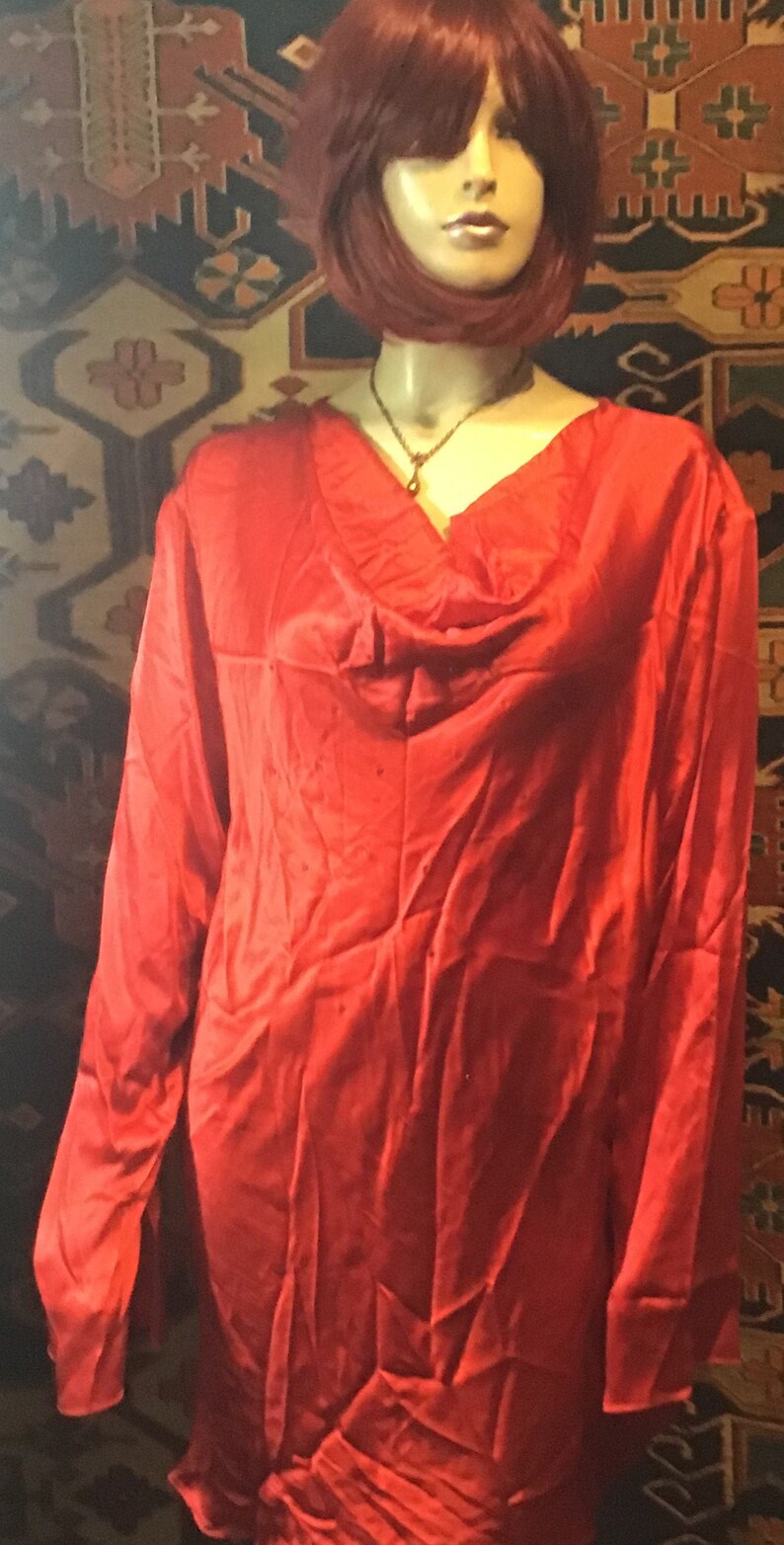 PURE SILK~Cowl NECK~Rhinestones~Red~Flared Sleeves~Tunic~Top~New~Bob Mackie~Studio~30W Plus Size