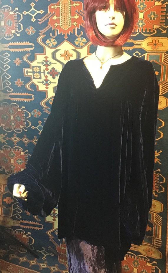 MIDNIGHT~Blue~SILK~VELVET~Poet~Blouse~Gadja Design