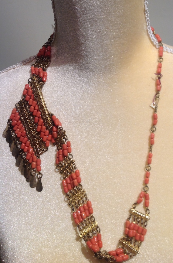 60's~EGYPTIAN~Revival~CLEOPATRA~Style~Faux CORAL~… - image 4