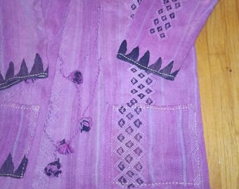 EXQUISITE RARE MOROCCAN All Wool Coat In Muted Purple Blanket Heavy Hooded Hand Loomed & Embroidered 6lbs xxl Can Fit Many Natural Dyes