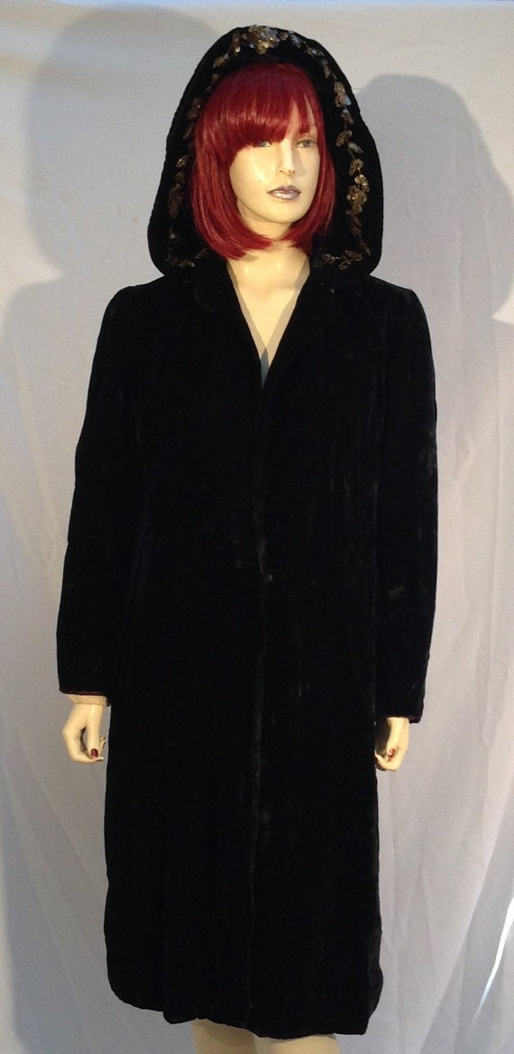 40" Bust~40's~OPERA VELVET Coat~Wide HOOD With Go… - image 2