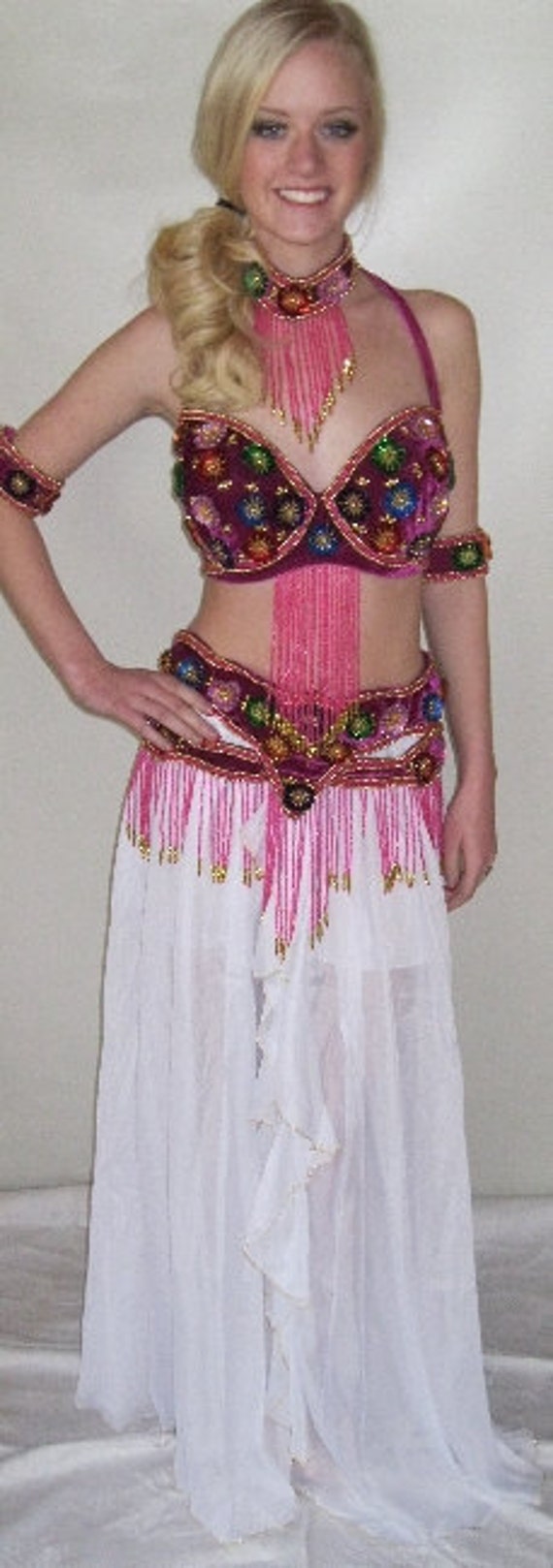 Floral Lace Tribal Belly Dance Clothing Studded Plus Size 3-piece