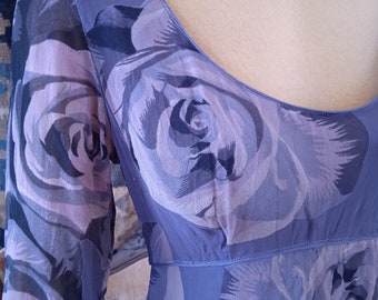 Original 1990's New With Tag NOSTALGIA Bold Cabbage ROSES Purple Dress Darling Flattering~Empire Waist Romantic CottageCore Made in India M+