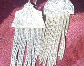 Vintage ARMENIAN STERLING Enamel Silver Earrings FRINGE Droplets Renaissance Fine Artisan Rare