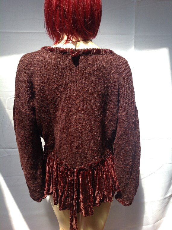 52" Bust Hot KNOTS~BURGUNDY HAND Knitted Sweater~… - image 6