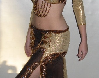 BELLY Dancing COSTUME~HANDMADE~Professional~80 Crystals~Copper~Leopard~Cheetah~Large Leaded~Crystals~Mata Hari~Burlesque~Hand Made~Cabaret~