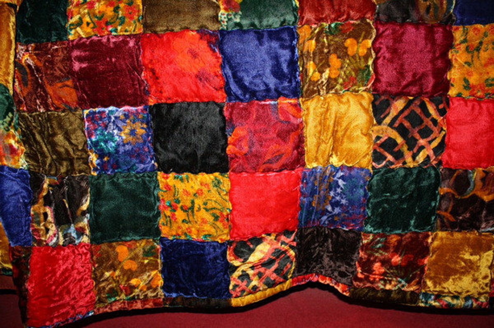 1970's Hippie Chic VELVET PATCHWORK Quilt Bedspread King Etsy