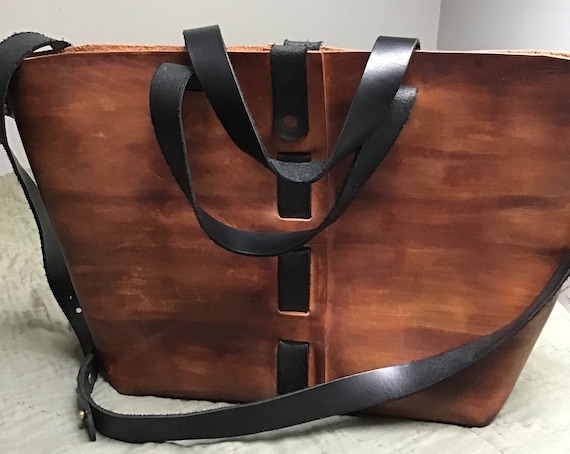 HUGE~LEATHER~TOTE~Black Cat~Long Strap~Hand Bag~Bo