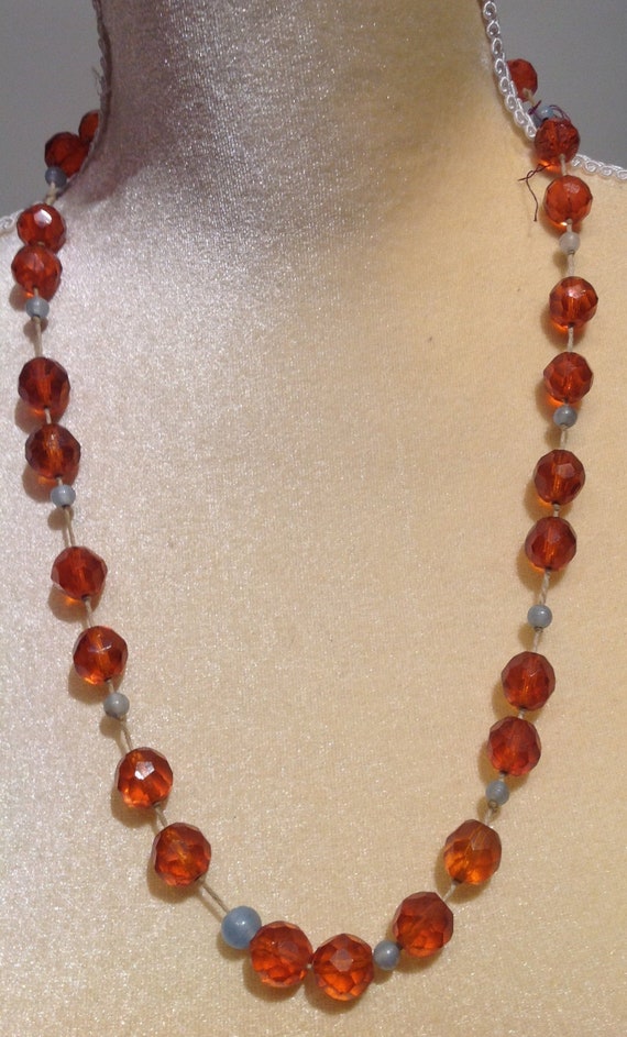 Antique~CZECH~Faceted~GLASS~Beads~NECKLACE~With Pe