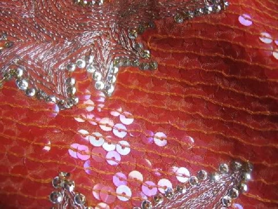 Vintage~SATURATED~With~SEQUINS~Huge Veil~ORANGE~ … - image 1