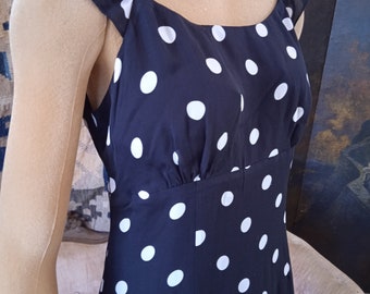 90's NWT Pure SILK White Polka DOTS Black Ruffled Sexy Cocktail Dress Betty Boop Empire Waist Designer Party Snazzy Designer Ruffles 6