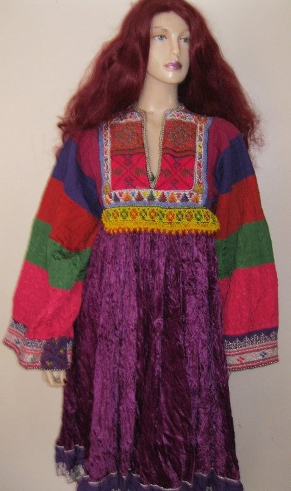 Vintage Kuchi Bohemian ETHNIC Tribal Dress Beaded 