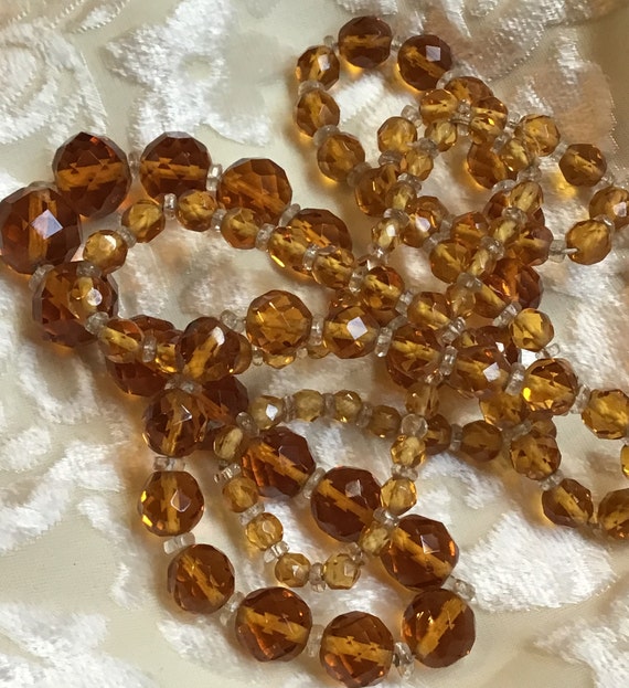 1950's~SCZECH~Faceted~GLASS~Orange~Graduated~Long… - image 1