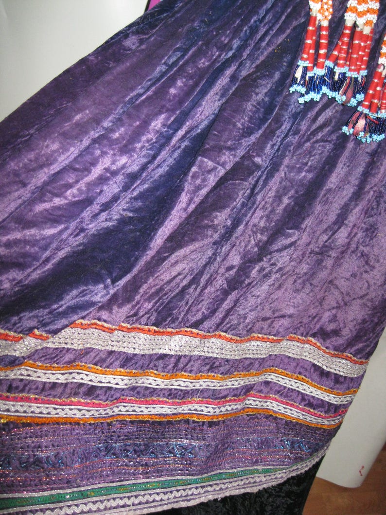 Rare Size~VINTAGE~Wedding Tribal KUCHI~Purple~Velvet ETHNIC~Dress ~ To 1X~44 Bust