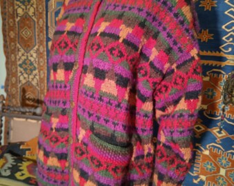 HAND Knit Pure WOOL MINT Nepal Sweater Quality Warm Burgundy
