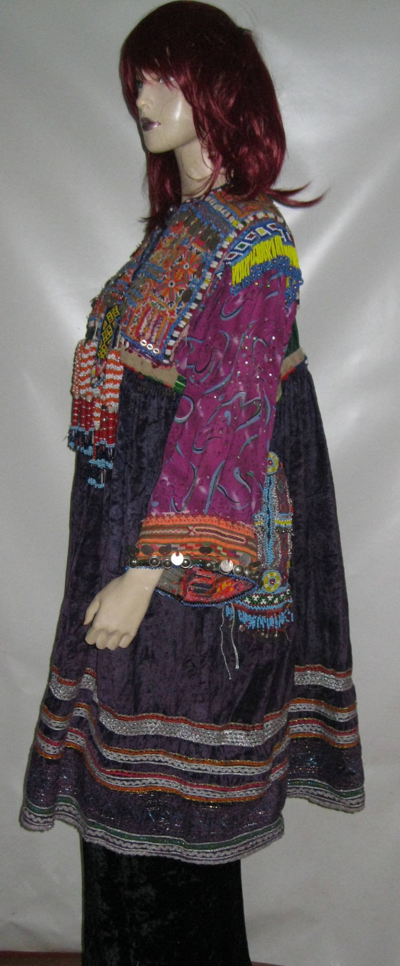 Rare Size~VINTAGE~Wedding Tribal KUCHI~Purple~Velvet ETHNIC~Dress ~ To 1X~44 Bust