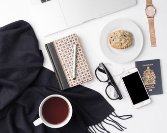 Travel flat-lay for the entrepreneur on the go Stock Image Photography