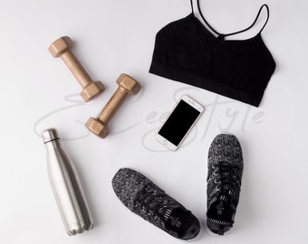 Fitness Flat Lay Stock Photography Portrait With Free Weights