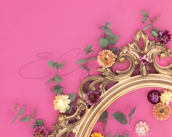 Rosa mit Gold dekorative Rahmen mit Blumen Stock Bild Fotografie