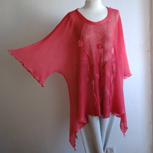 Rosa Leinen Tunika: Handgemachter Boho Kimono, Gestrickt, Plus Size