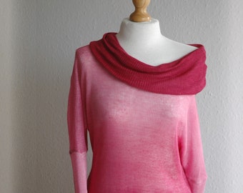 Hand-Dyed Linen Sweater: Pink Burgundy Knit, Eco Friendly Clothing