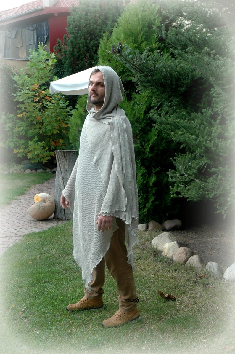 Grey Poncho Linenknitted Linen Hooded Poncho Jedi - Etsy Australia