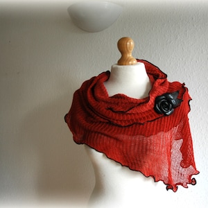 Koralle Schal, LEINEN gestrickt, handgefärbt, schwarzes Leder Rose, Kleidung, Geschenk für Sie, Leinen Schal, Muttertagsgeschenk, Frauen Accessoires