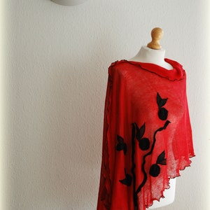 Red Linen Delikate Poncho,Linen Poncho,Red Womens Poncho,