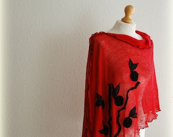 Red Linen Delikate Poncho,Linen Poncho,Red Womens Poncho,