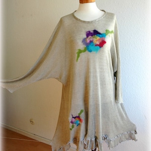 LINEN  Tunic, Dress knittyd, Felted Dress, Eco Friendly, Clothing Natural , Extra Large, L XL Plus Size,Natural Tunic, Womens Linen Dress