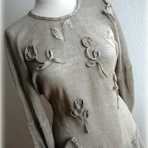 LINEN Knitted Grey Dress, Hippie Dress, Long Sleeved, Eco Friendly, Natural Clothing, Eco Style ,Woman&#39;s Clothing Casual Woman&#39;s