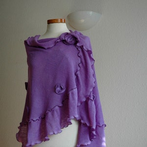 Handmade LINEN Violet Shawl,  Wrap Capelet, LINEN Knitted, Womens Scarf, Mother&#39;s day gift, Natural Scarf,  Holiday Scarf, Linen Accessories