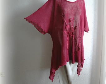 Burgundy LINEN Tunic ,Linen Knitted,Fibre Art,Women Clothing,Eco Friendly,Plus Size. Handmade Tunic, Natural Asymmetrical Tunic