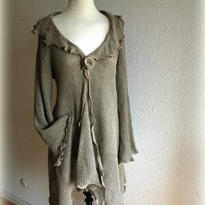 Linen Asymmetrical Cardigan: Knitted Wrap Sweater, Natural S-M