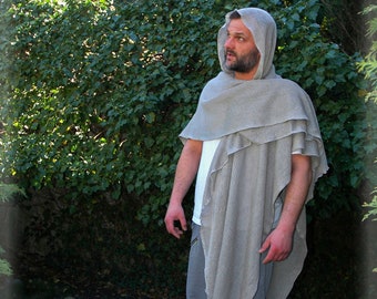 Men's Hooded Linen Poncho: Jedi Cape, Nomad Shawl