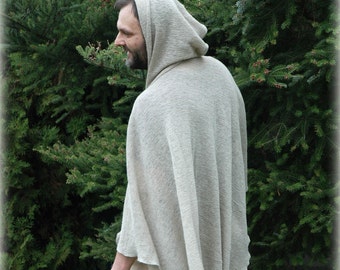 Grey Poncho Men's  Hooded LINEN Poncho,Unique Clothing,Jedi Cape Bocho Clothing Man Poncho, Natural LINEN Clothing Wrap Sweater,Gift for Him