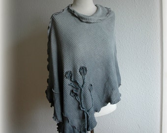 LINEN Gray-Dark Poncho, Hand-Dyed Knitted, Linen Clothing,Eco Friendly, Women's Clothing, Wrap Sweater, Women Poncho ,Linen Clothing