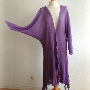 Hand-Dyed Linen Cardigan: Violet Purple Knit, Eco Friendly