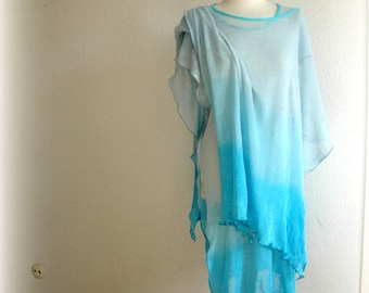 Hand-Dyed Linen Tunic: Turquoise Blue Summer Knit Top