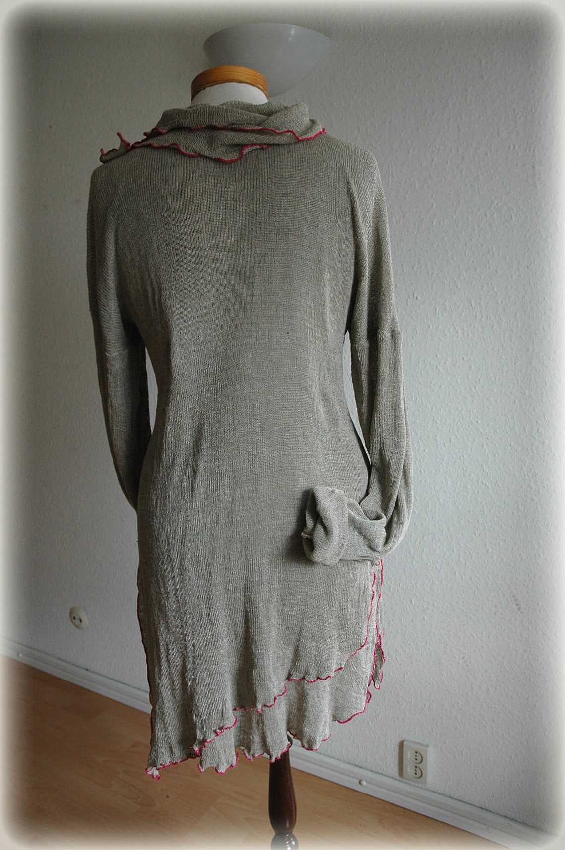 Linen Knitted Grey Tunic Sweater With Felt Flower Appliques Fibre Art ...