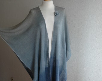LINEN Shawl ,Grey Blue linen  Knitted hand-Dyed , Jeans Scarf,  Wrap Scarves, Clothing Plus Size,Bohemian Clothing Mother's day gift