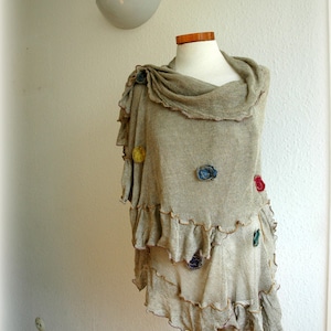 Grijze kleurrijke LINNEN gebreide sjaal, gemaakt van puur linnen, hippiegeschenken, unieke kunst eco-vriendelijke sjaal mode wrap sjaals kleding plus size afbeelding 1