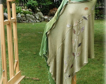 Artsy Green Sepia Linen PONCHO ,Bohemian Clothing ,Wrap Sweater Linen Hippie Sweater Plus Size Poncho , Oversized Poncho,Womens Linen Poncho