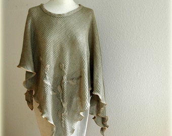 Poncho en lin gris femme, Poncho tricoté avec des appliques en lin Eco Friendly Clothing Natural , Oversized Sweater, Linen Clothing,
