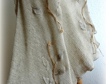 Poncho de lino tejido: Ropa ecológica con apliques grises