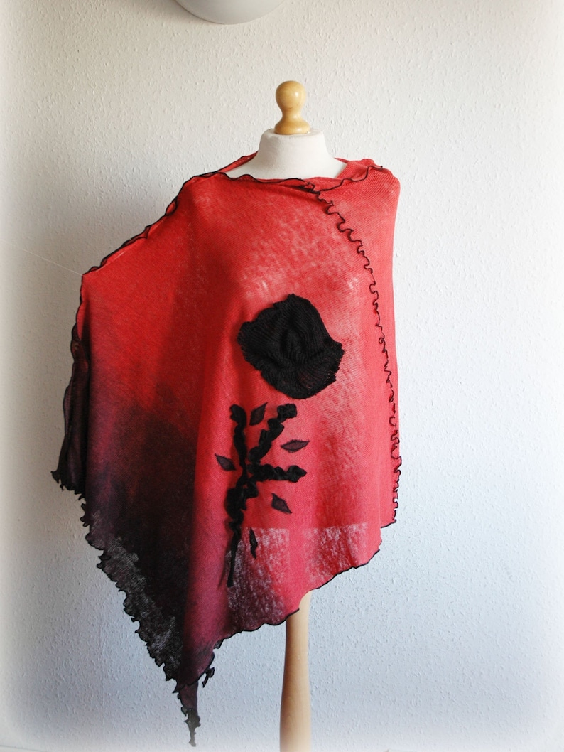 Pullover Sweater,Women/'s Plus Size Clothing Women/'s Poncho LINEN,Hand Dyed Red Coral Black Poncho,Women/'s Cape,Bohemian Sweater