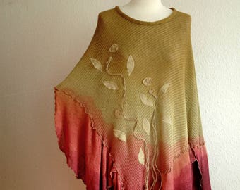 Poncho de lino, punto de borgoña verde, ropa de lino, ropa boho, Natura única, suéter de abrigo de poncho de mujer, ropa ecológica