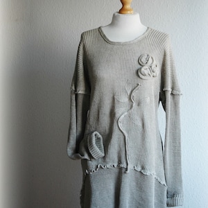 LINEN Handmade Sweater Tunic, Woman&#39;s linen  Clothing,Bohemian Grey Sweater ,Hippe Woman&#39;s Clothing,Plus Size Clothing,Plus Size Sweater