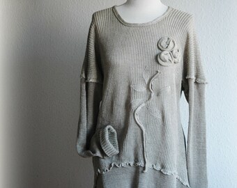 LINNEN handgemaakte trui tuniek, dameslinnenkleding, Boho grijze trui, hippe dameskleding, plus size kleding, plus size trui