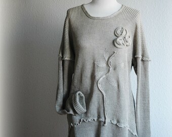 LINEN Handmade Sweater Tunic, Woman's linen  Clothing,Bohemian Grey Sweater ,Hippe Woman's Clothing,Plus Size Clothing,Plus Size Sweater